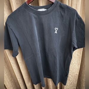 Ami Black T-Shirt with Small White Heart-A Logo